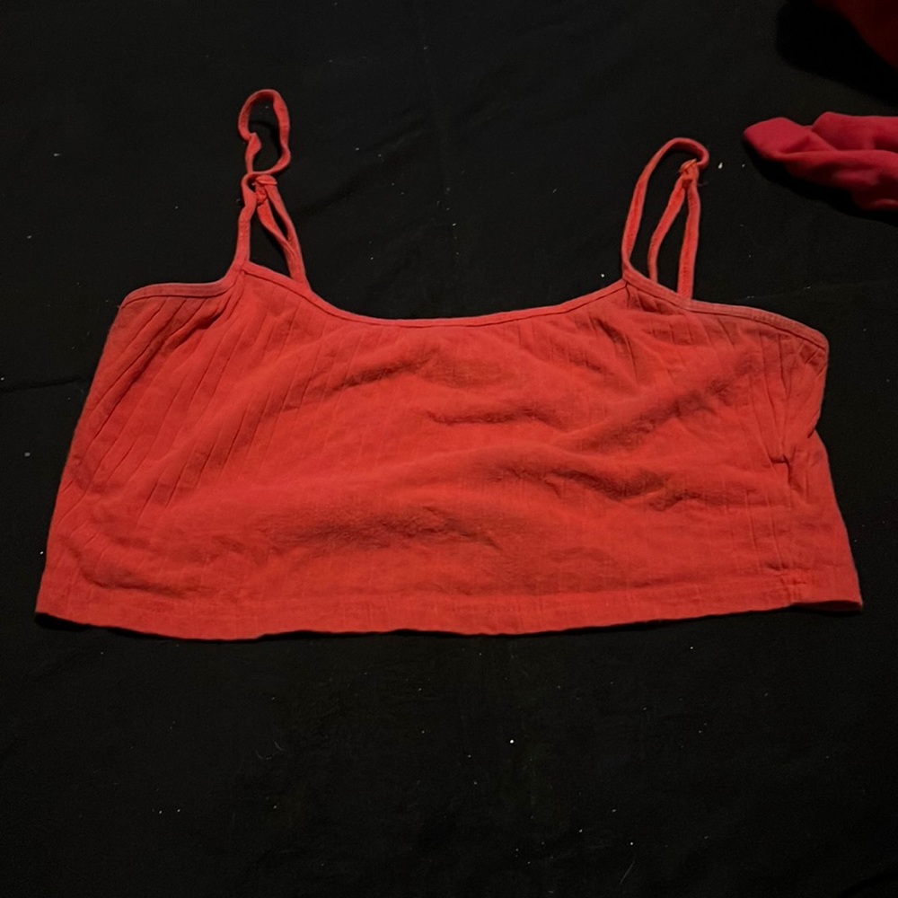 red cropped top